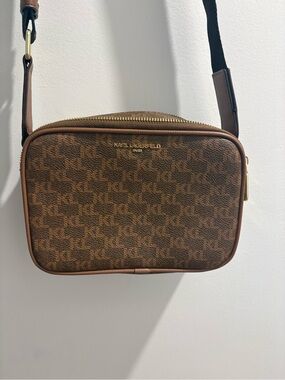 Karl Lagerfeld Brown Monogram Belt Bag with Gold Hardware 9x6